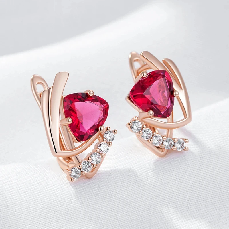 Wbmqda Glänzende rote natürliche Zirkon kleine Ohrringe für Frauen Mode 585er Roségold Farbe Anhänger Schmuck