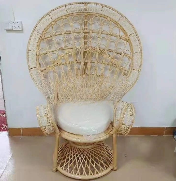 Casual Handmade Natural Rattan Peacock Chair Farmhouse Style Garden Art Dining Chair for Wedding Party