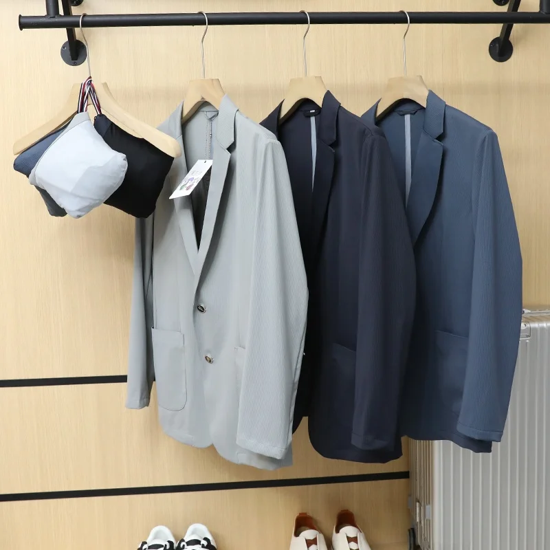 

Light Busin Series Men's Casual Thin Suit Breathable Foldable Design Spring Summer Lightweight High Elastici Stand Fit