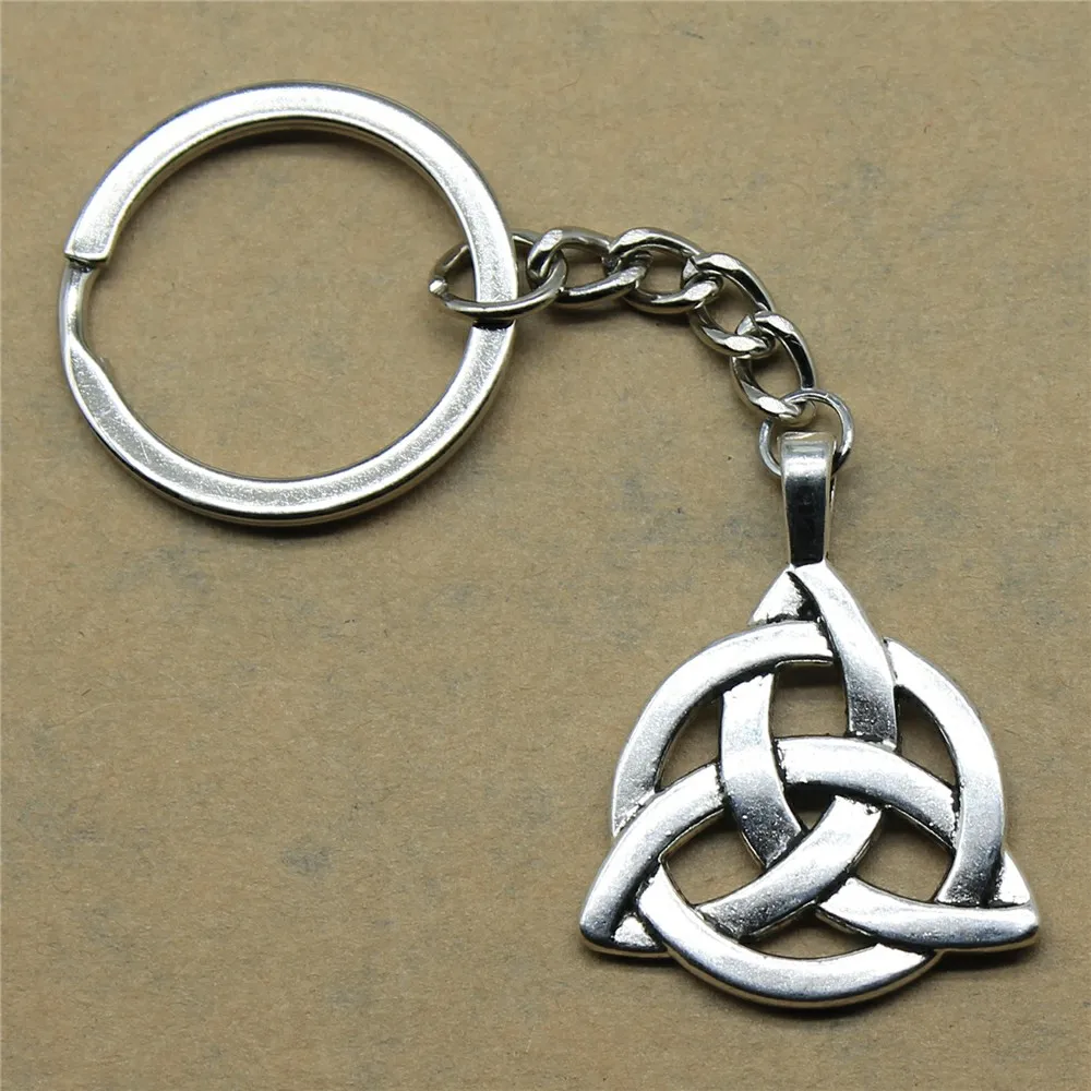 Keychains For Men Triquetra Symbol Fashion Jewelry Birthday Gift 35x27mm Pendant Silver Color Plated