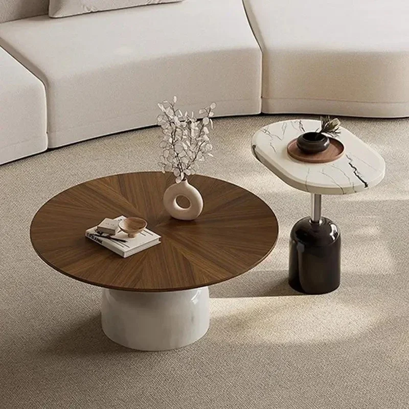 Light luxury natural marble round coffee table combination modern simple home living room small apartment high sense