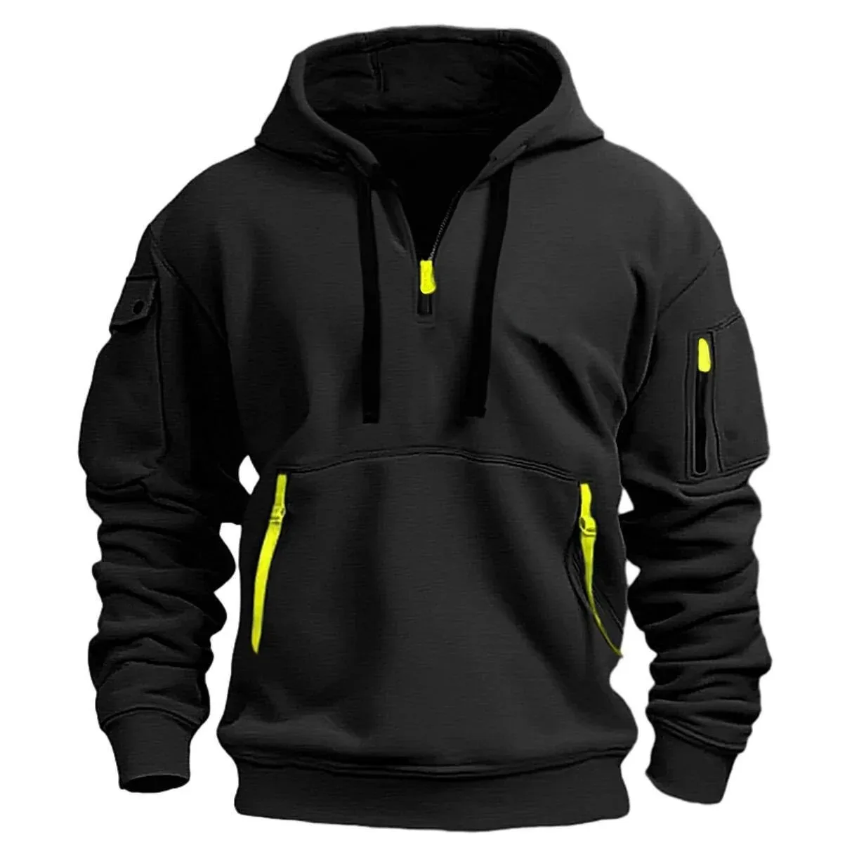 New Men's Leisure Sports Pullover Multi Zipper Arm Pocket Hoodie Set Autumn/Winter Fashion Hoodie Hoodie Men's Loose Coat 2024