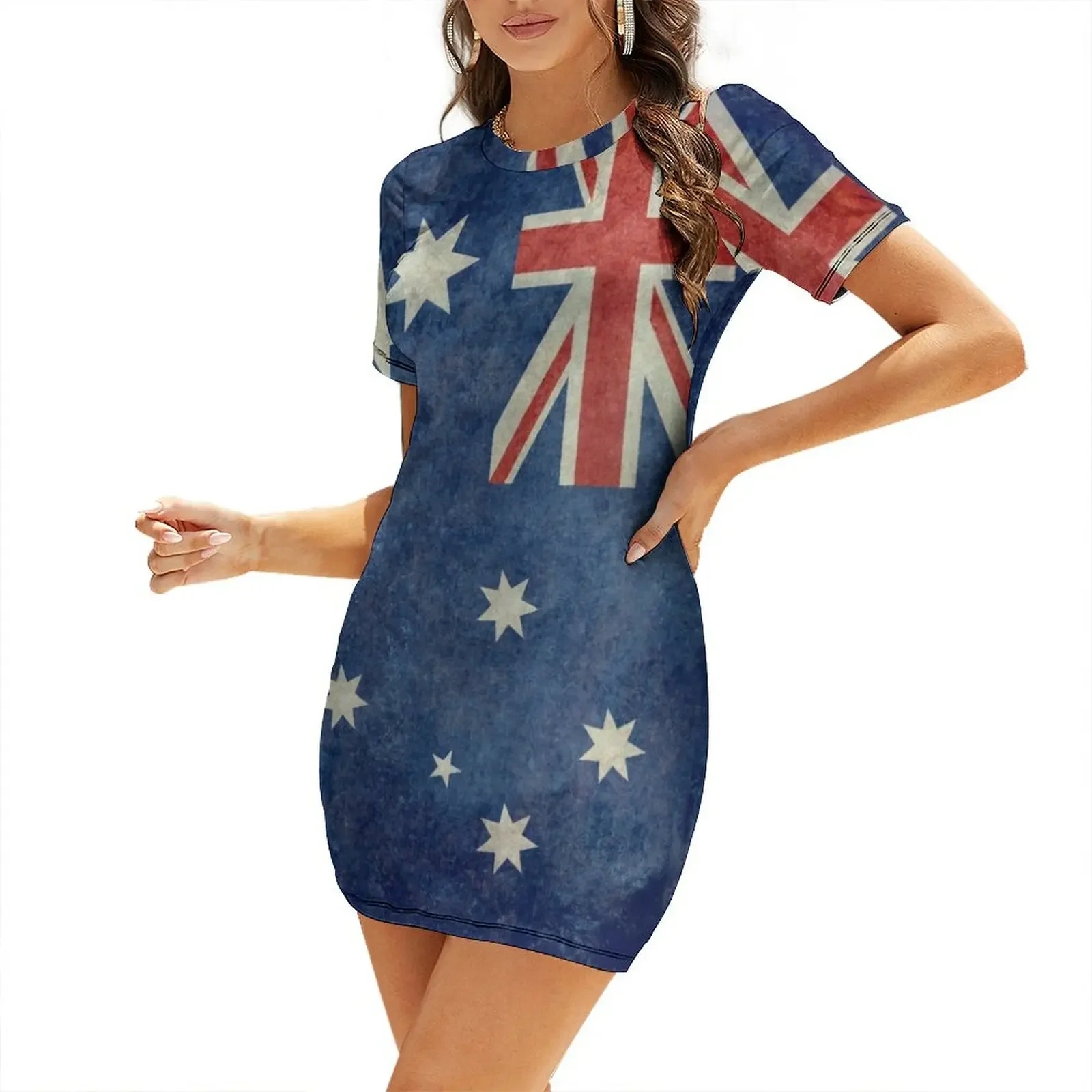 Flag of Australia, grungy textured version Short-Sleeved Dress dress summer summer women's dress 2026 woman