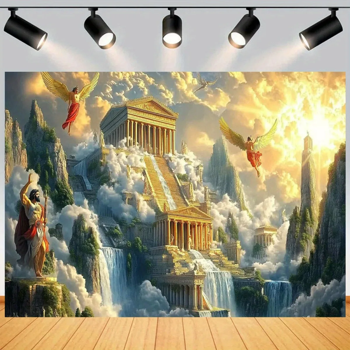 Epic Greek Mythology Tapestry Classical Temple Architecture Waterfall Wall Art Gods Angels Roman Style Luxury Home Decor 180x280