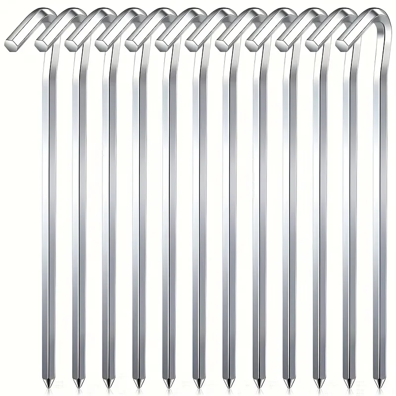 5/10pcs Aluminum Alloy Tent Stakes with Hooks | 7.09-inch Hex Nails for Camping Tents, Garden Stakes, silvery Color