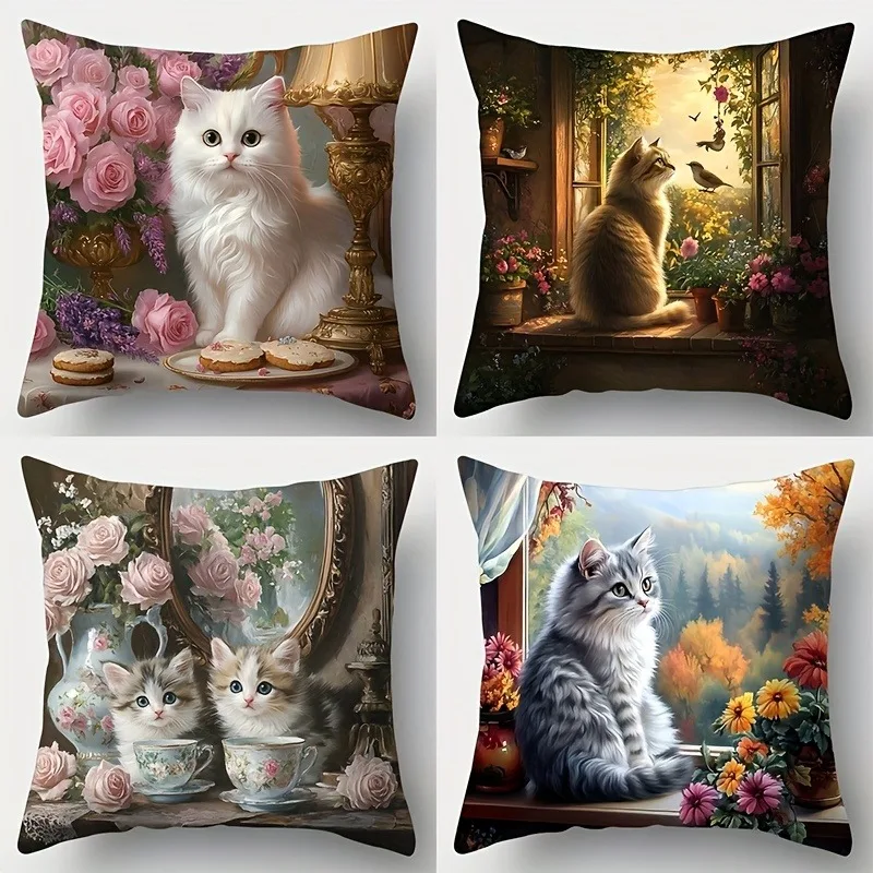 Pillow cover 50x50 Pillow case 40x40 cat themed living room sofa cushion cover soft comfortable bedroom decoration home decor