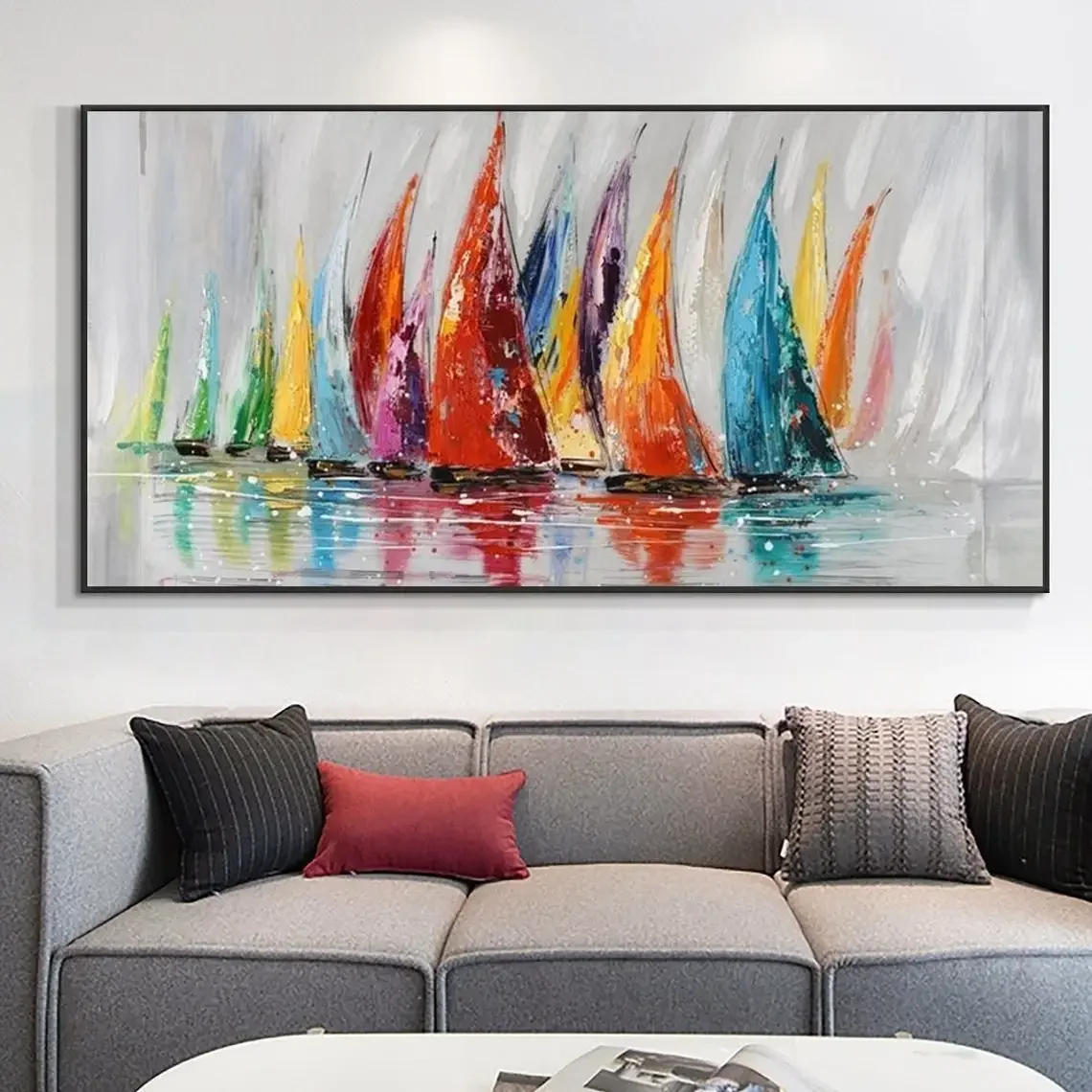 Scandinavian Classic Retro Wall Art Large Sailboat Colorful Ocean HD Canvas Poster Print Home Bedroom Living Room Decoration