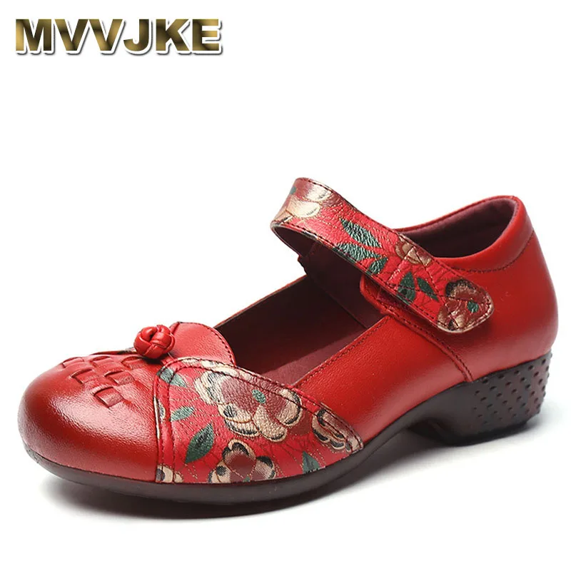 

Women's Retro Floral Shoes Ethnic Style Spring Autumn Handmade Chunky Heel Comfortable Round Toe Loafers