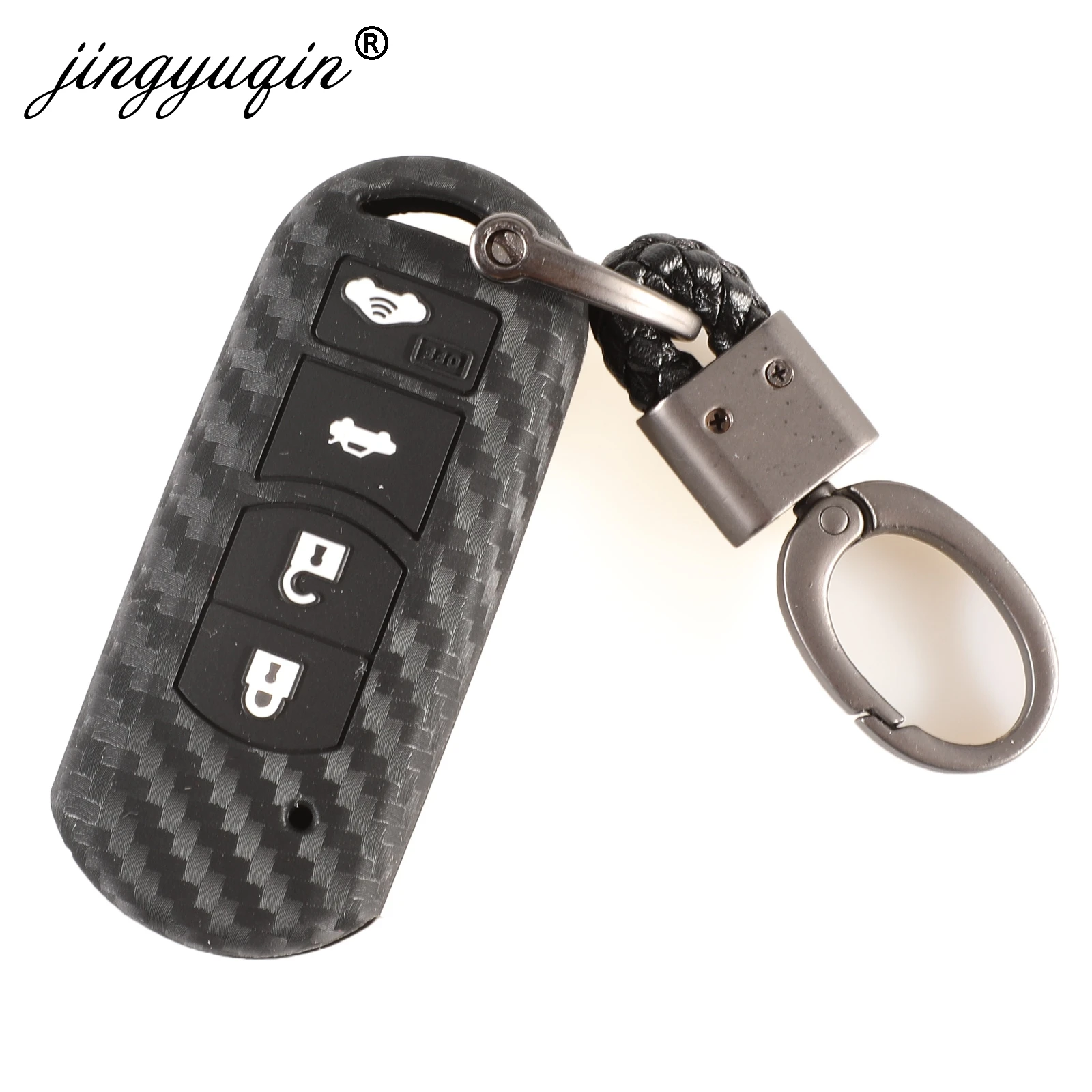 Carbon Silicone Car Key Cover FOB Case For Mazda 3 5 6 8 CX5 CX7 CX9 M6 GT Remote Key Ring Keychain Car-stying 3/4 Buttons