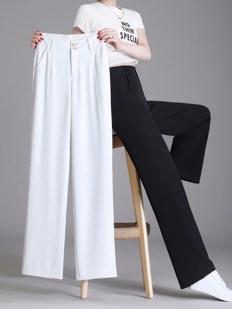 

Ice Silk Straight Leg Pants Women's Summer Thin High Waist Drapey Suit Pants Loose Casual Narrow Version Wide Leg Pants
