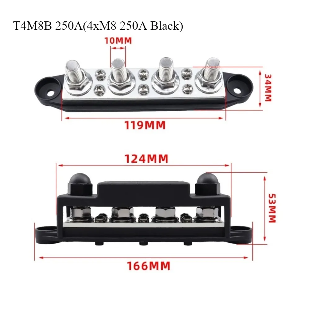 

T4M8 250A 4x5/16" Terminal Block Max for Auto Bus Boat Car 4xM8