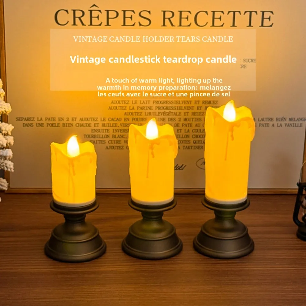 

Винтажный подсвечник в европейском стиле, светодиодная электронная свеча, окружающий свет, креативный ночник и настольный орнамент, декор