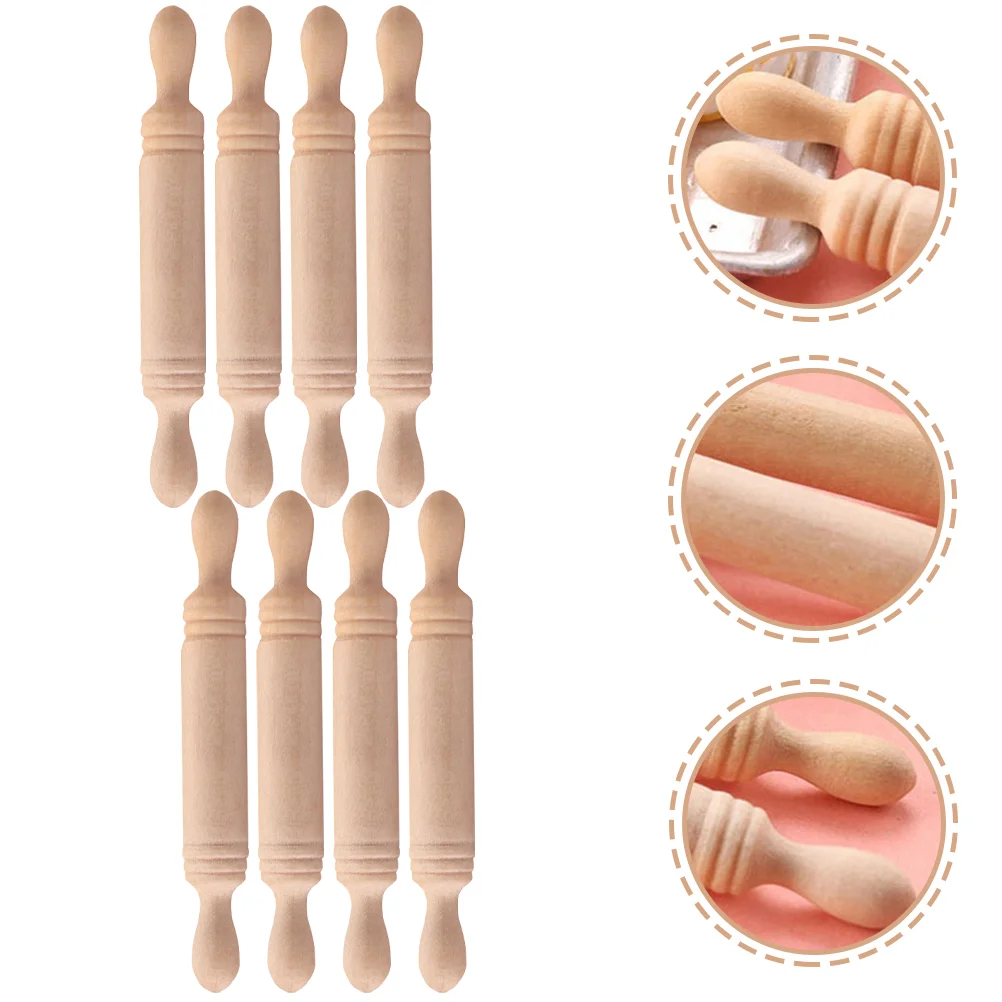 

8Pcs Wooden Tiny Rolling Pin Simulation Rolling Stick Wood Small Dough Roller Mini House Decoration rolling pin small