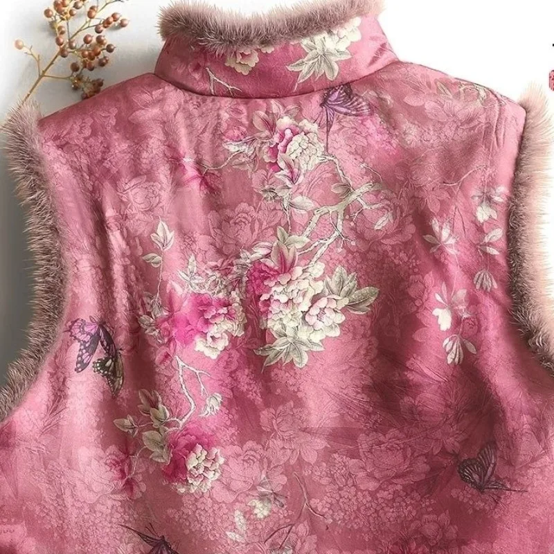 Women's Autumn Spring Top Coat Cotton Coat Vest Fur Collar Print Brand Warm Comfortable Casual Design Fashion Advanced New Niche