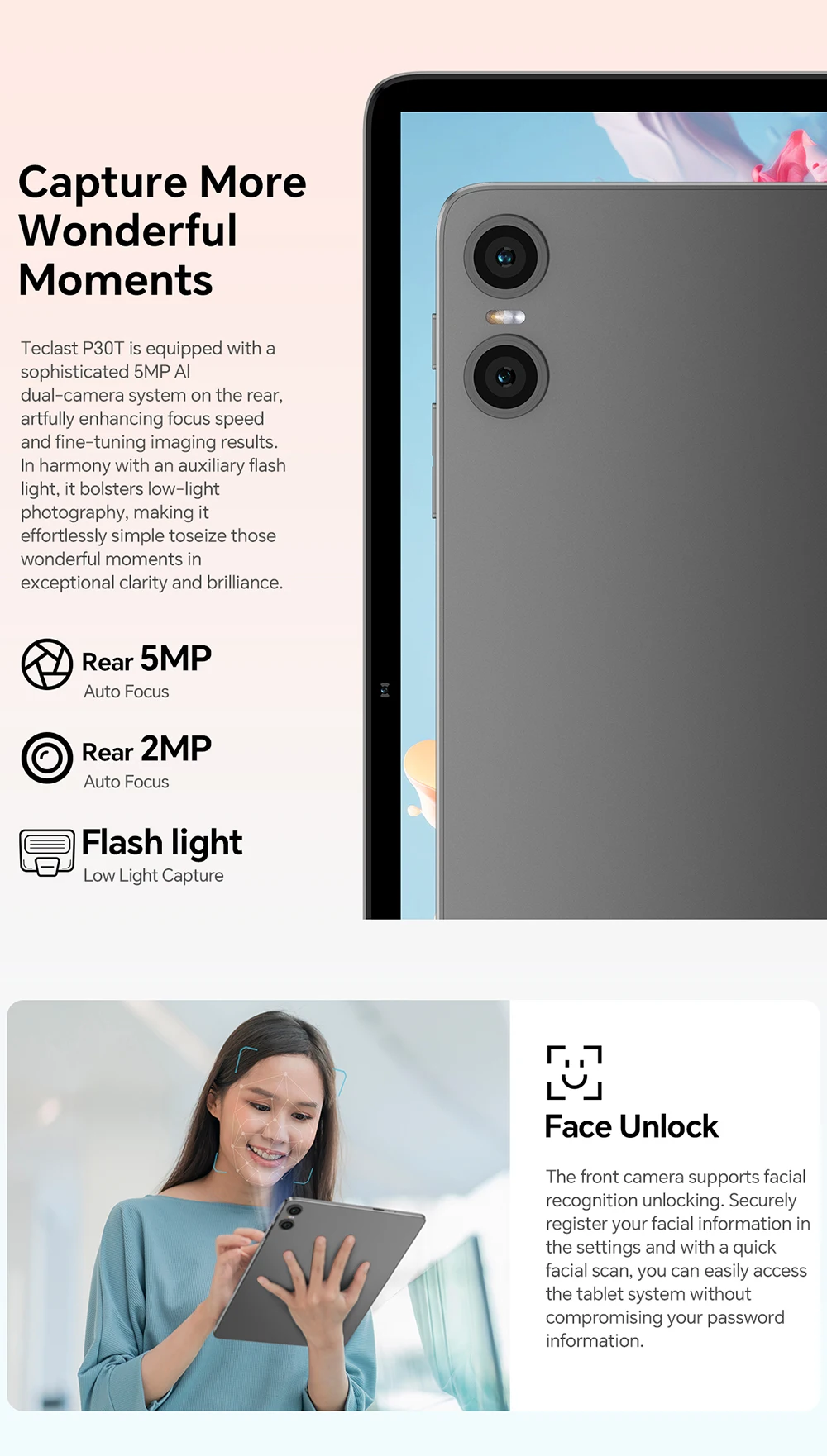 Teclast P30T 10,1" Tablet Android 16 Gemini AI 16GB RAM (3GB+13GB Erweiterbar) 128GB ROM Unisoc T7250 Octa-Core Gesichtsentsperrung Typ-C 3,5mm Kopfhörerbuchse – Detail 11