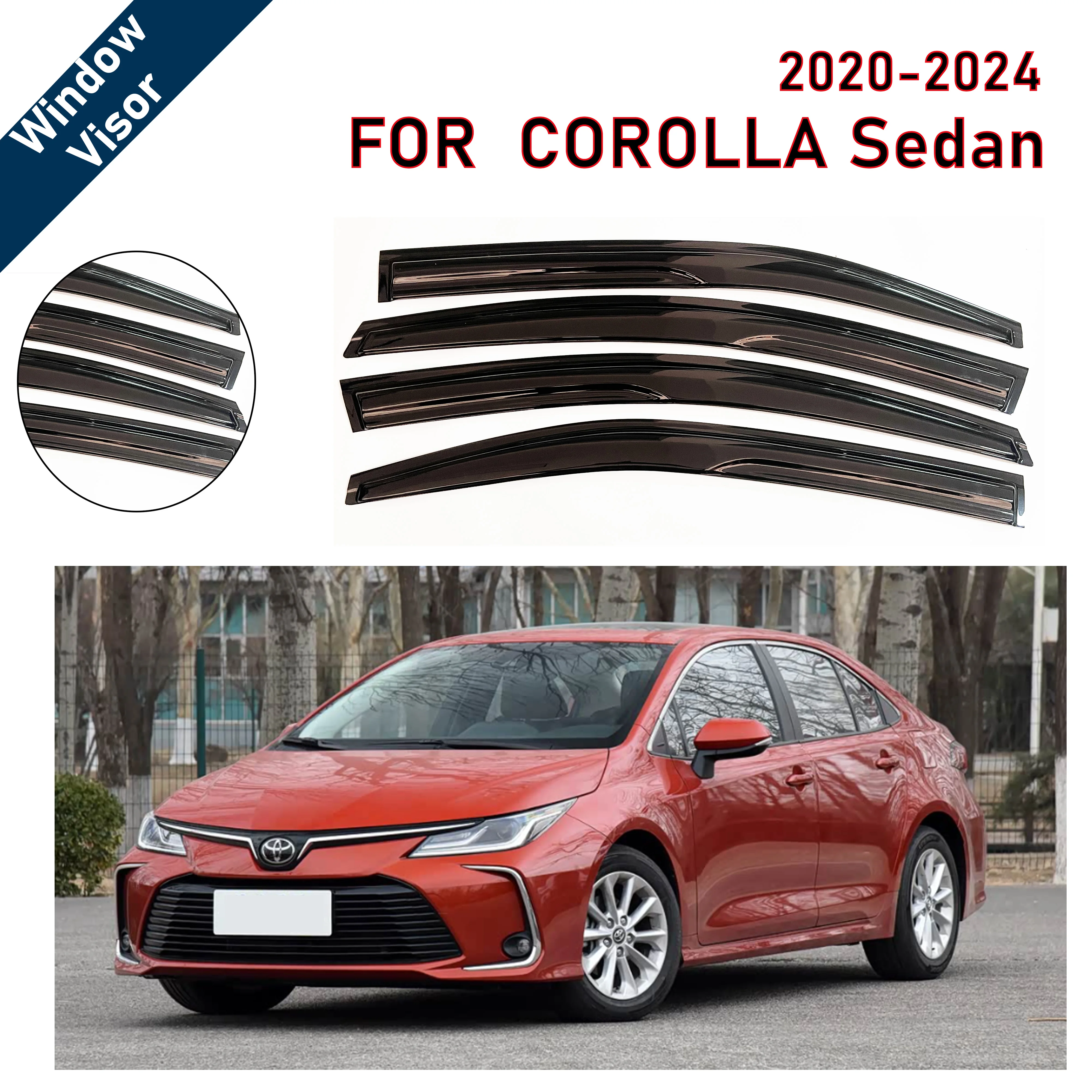 Window Visor for Toyota Corolla 2019-2025 Sedan | 4pcs Rain Guard Wind Deflector | Car Weather Shield Accessory