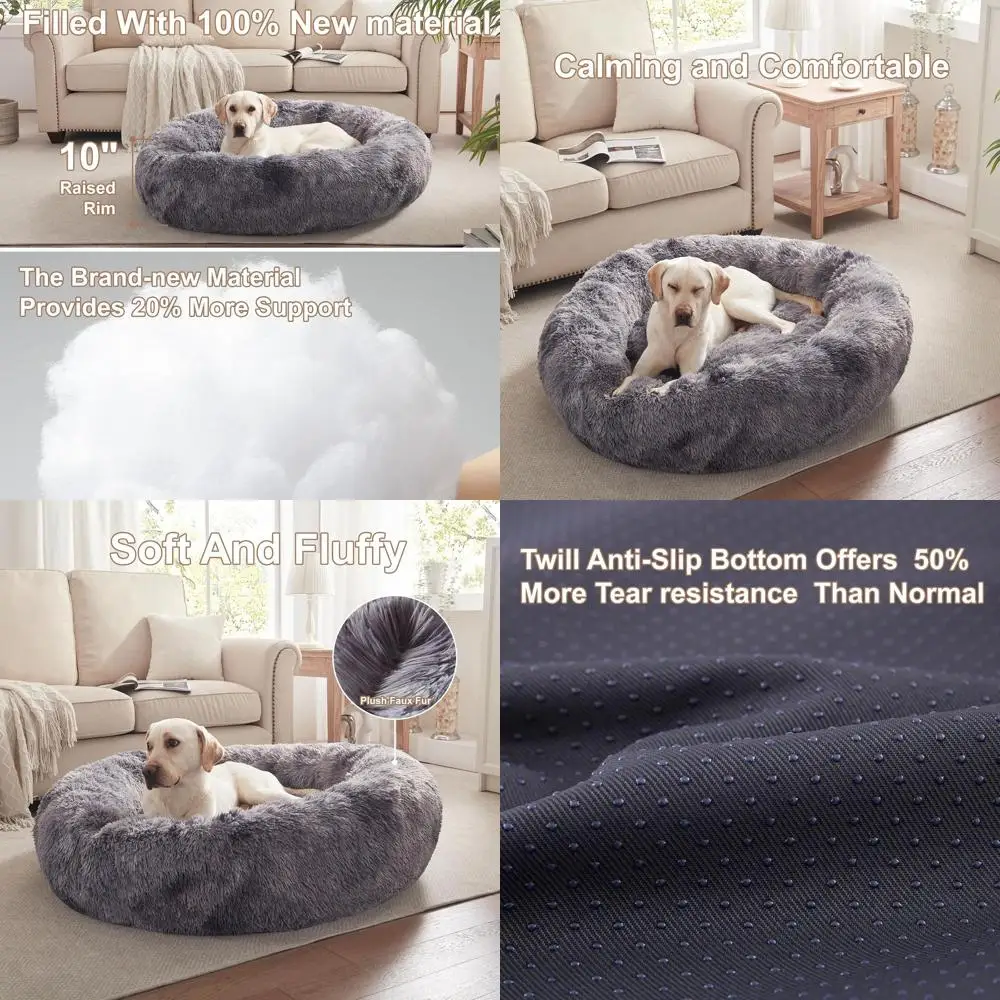 

XL Tie-Dye Grey Donut Dog Bed, 45 Fluffy Round Jumbo Pet Bed for Dogs up to 120 lbs, Removable Washable Cover