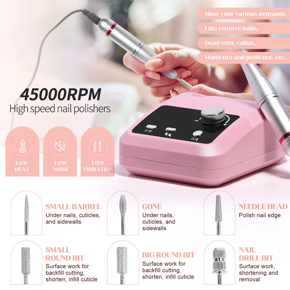 

Professional 45000 RPM Electric Nail Drill - Rechargeable Portable Metal Nail Grinder, Manicure Tool for Salon & Home Use