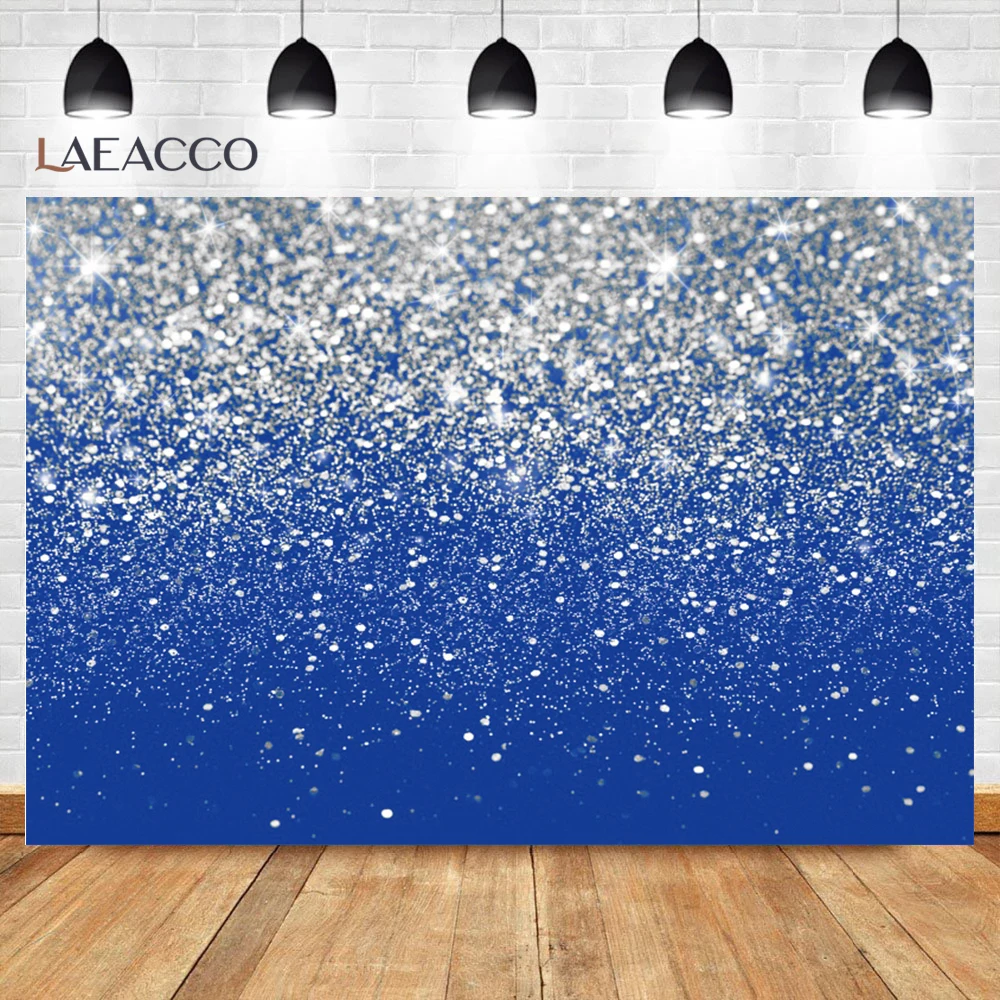 Laeacco Golden Glitters Photo Backdrops Birthday Party Banner Decoration Portrait Name Customize Photography Background Blue Red