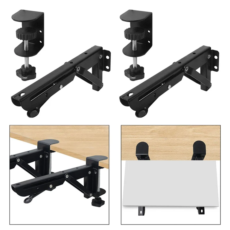 

SB-4Pcs Under Desk Keyboard Tray Foldable Brackets With Clamp Easy To Install Adjustable Desktop Extension Shelf 9X4.3Cm