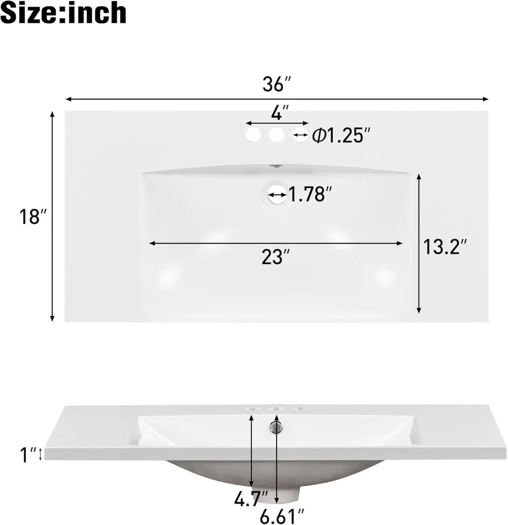 Kesombongan Kamar Mandi dengan Wastafel, Set Kabinet Kesombongan Wastafel Kamar Mandi Tunggal Berdiri Bebas dengan Meja 36” & Wastafel Terintegrasi,