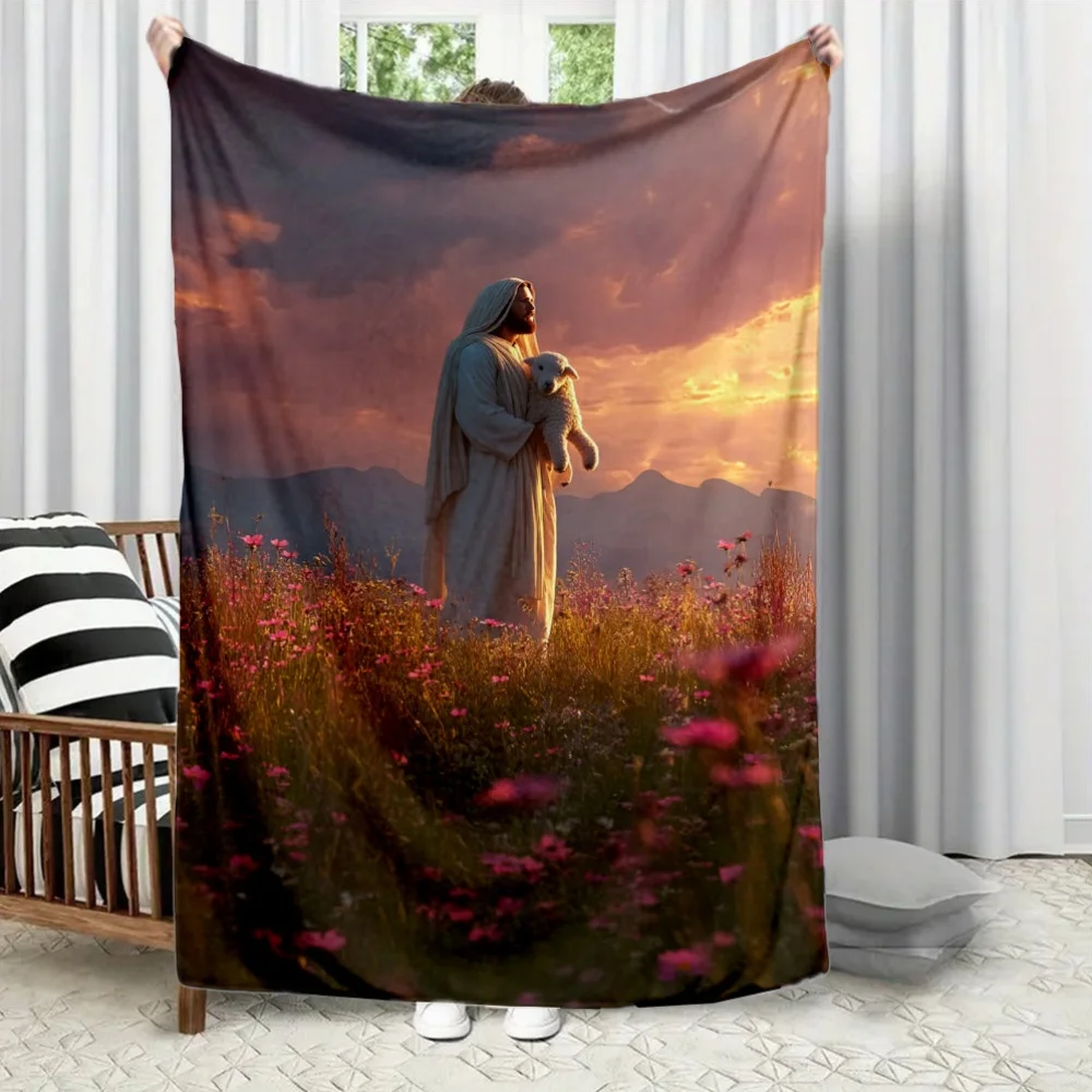 White Robe with Religious Theme Flannel printed blanket suitable for all seasons suitable for living room office sofa and travel