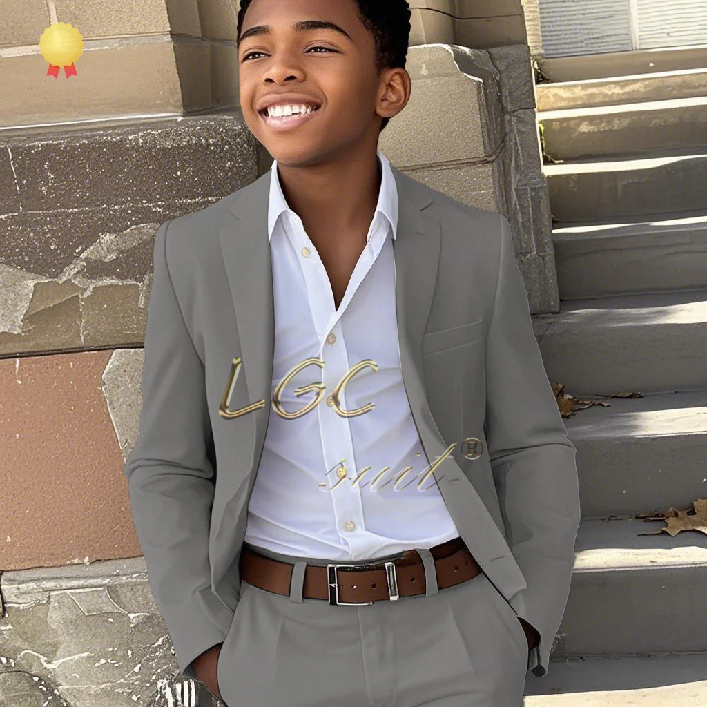 Boys’ White 2‑Piece Suit with Notch Lapel, Premium Fit for Weddings, Parties, Birthdays, Hosting & Formal Performances