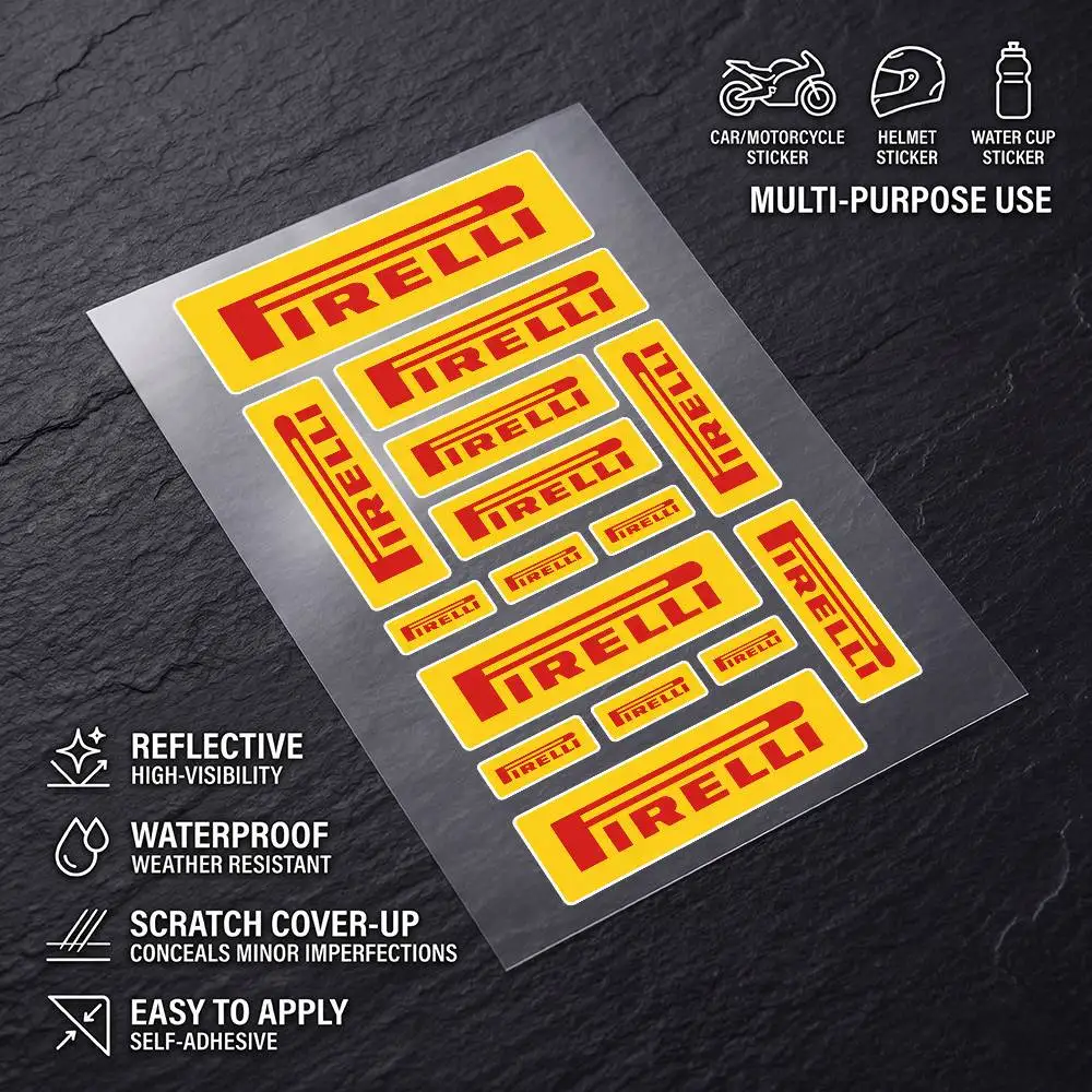 For PIRELLI Long Lasting Waterproof Reflective Sticker Scratch Conceal Fit Motorcycle Car Helmet Fridge Decals
