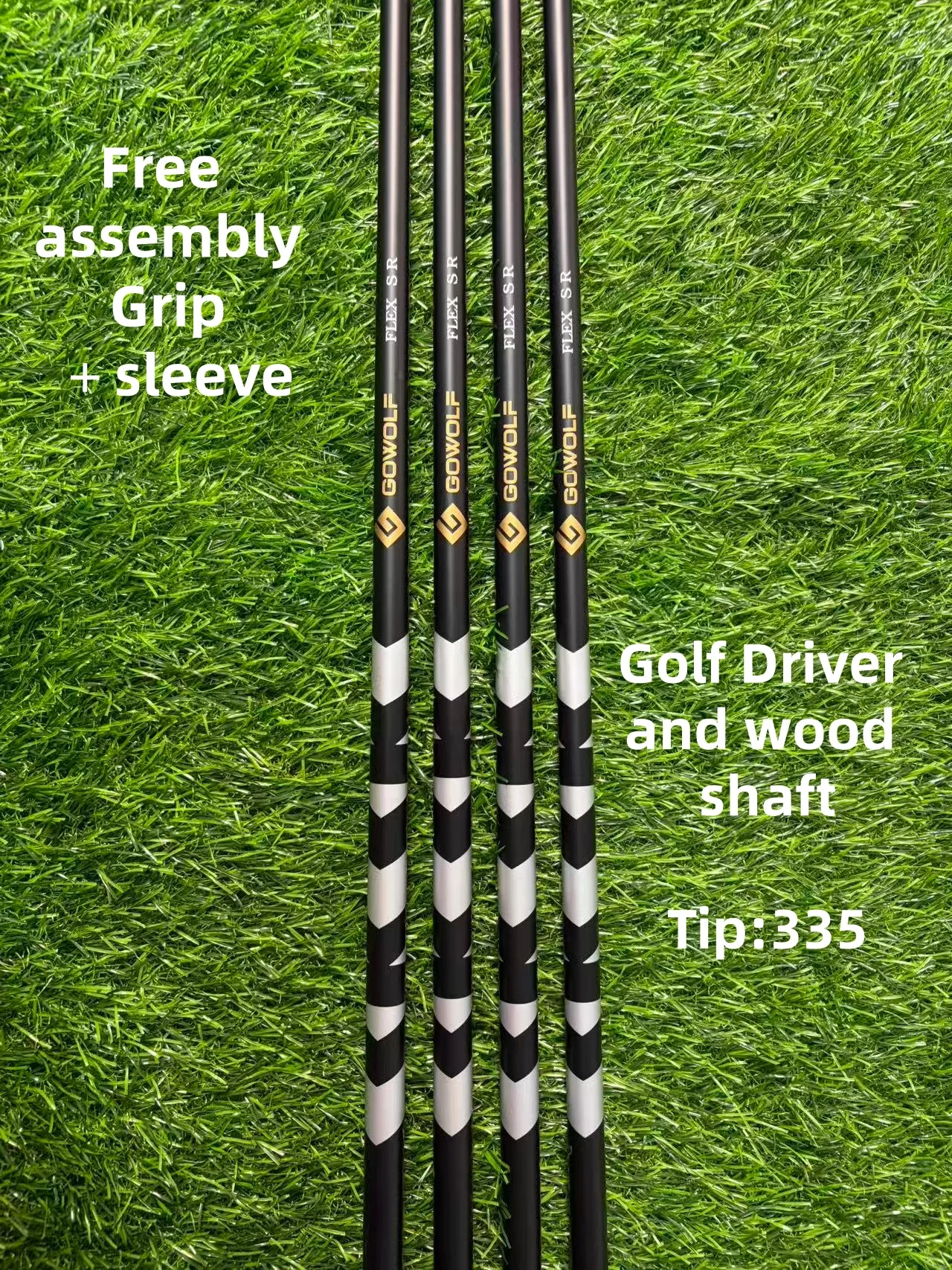 Golf Graphite Shaft Wood 0.335 Tip with Adapter & Non-Slip Grip, High Stability for Golf Driver
