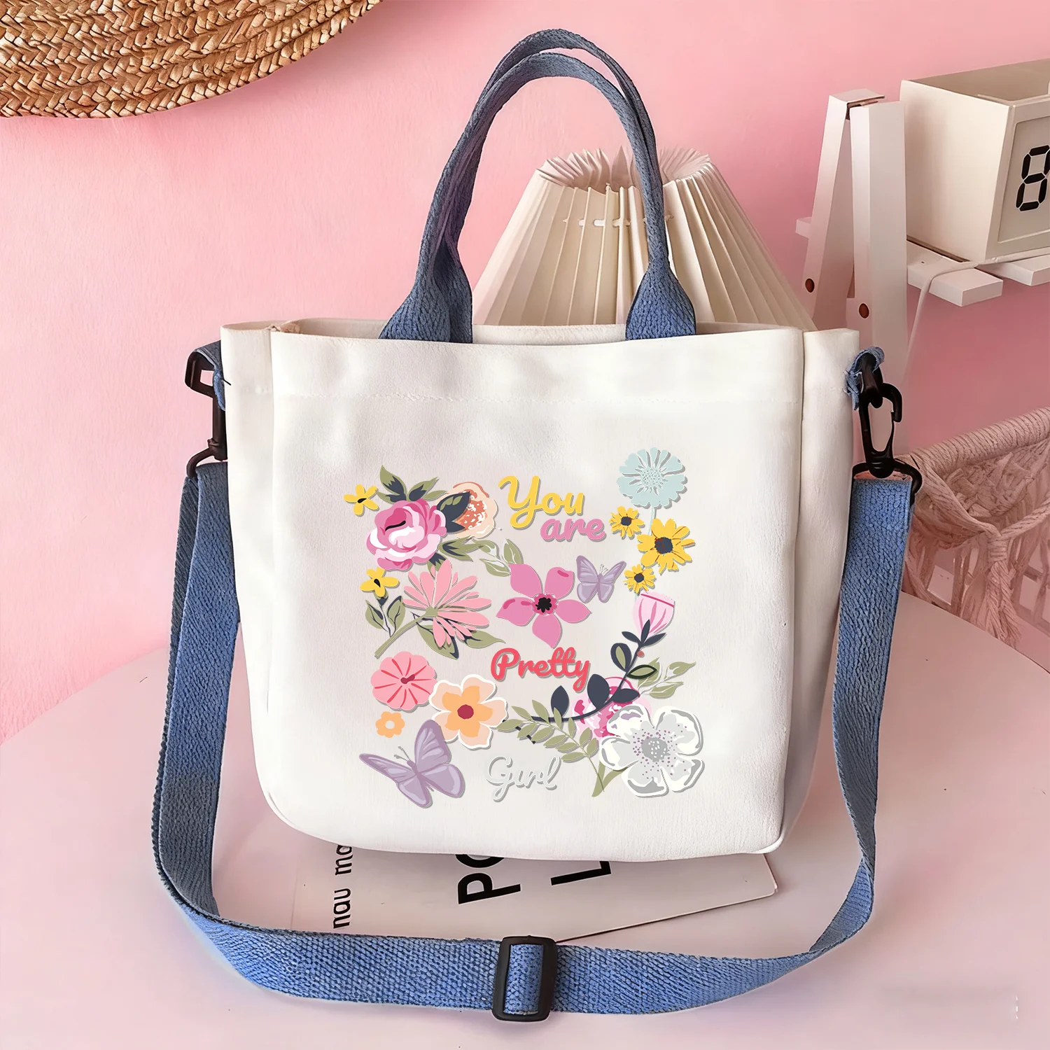 Handbags and crossbody bags featuring butterfly-in-bloom patterns—perfect for travel, vacations, and organizing cosmetics.