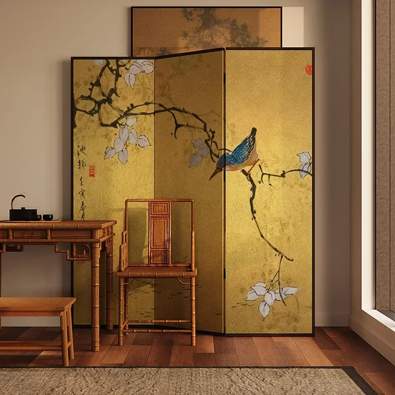 for Oriental Aesthetics Neoclassical Screen Partition Living Room Folding Mobile Entrance Tea Room Bedroom Lark Painting