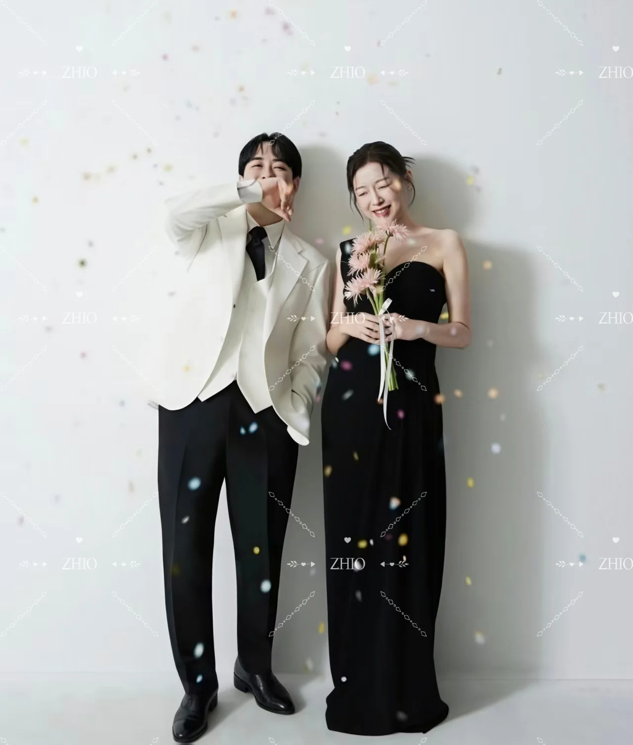 ZHIO Eegant One Shoulder Wedding Party Dress Black Satin Floor Length Cut Out Korea PhotoShoot Bridal Reception Dress Custom