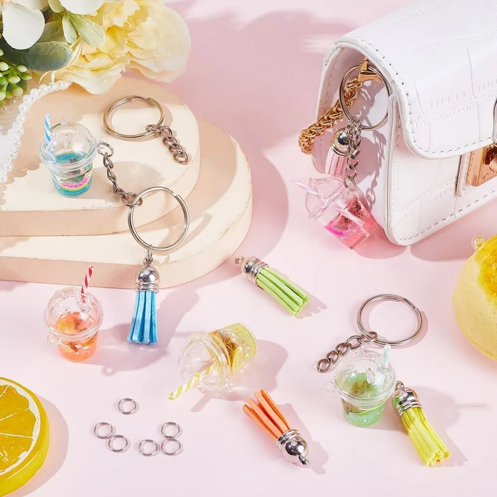 35 ชิ้น DIY 5 ชุดชาฟองชุดพวงกุญแจชาฟอง Charms Bubble Key มินินมผลไม้สําหรับเครื่องประดับทําชุด