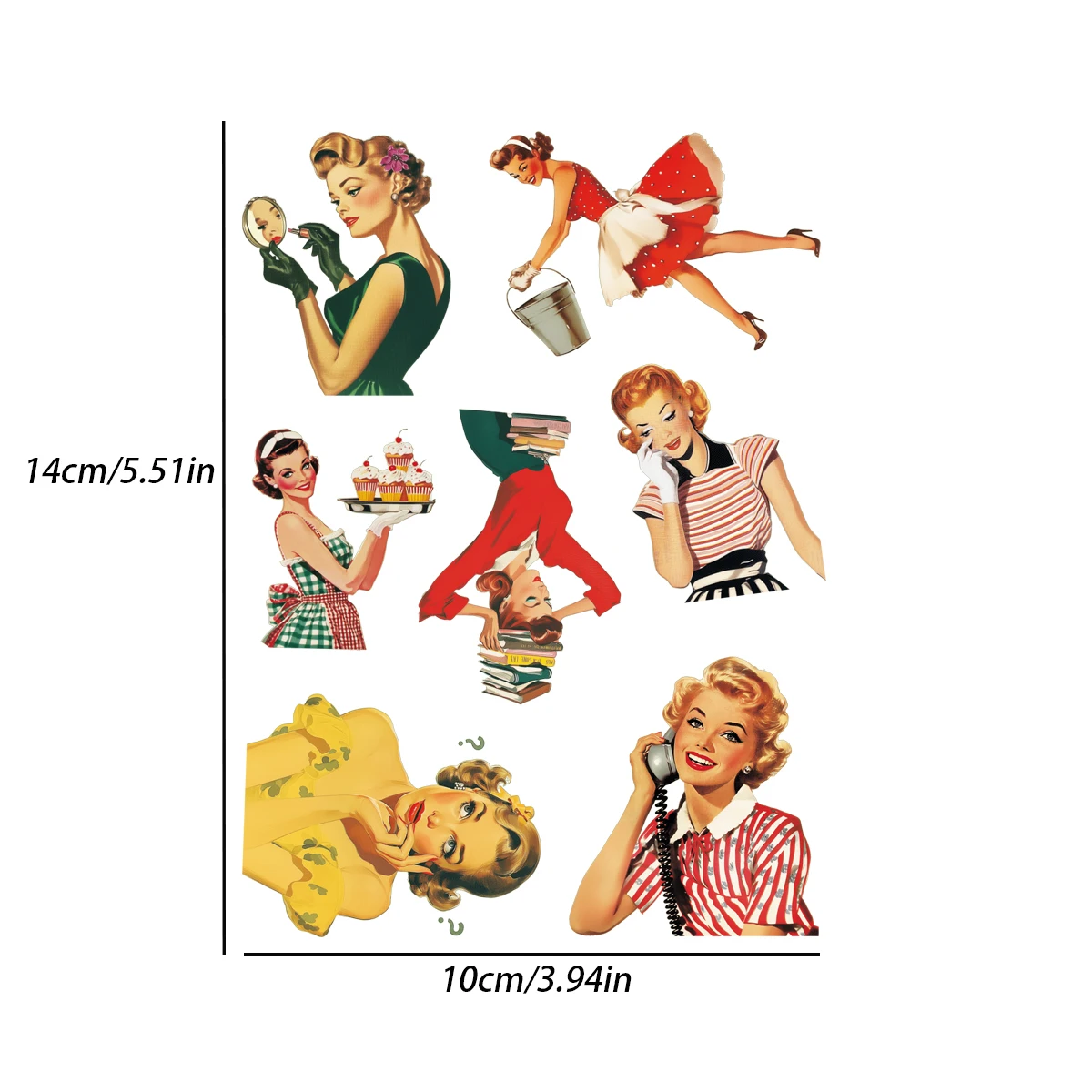 56 قطعة-64 قطعة PET والورق الفني ذاتية اللصق خمر 1950s النساء موضوع ملصق حزمة ، DIY بها بنفسك الحرف اليدوية ، لوازم سكرابوكينغ