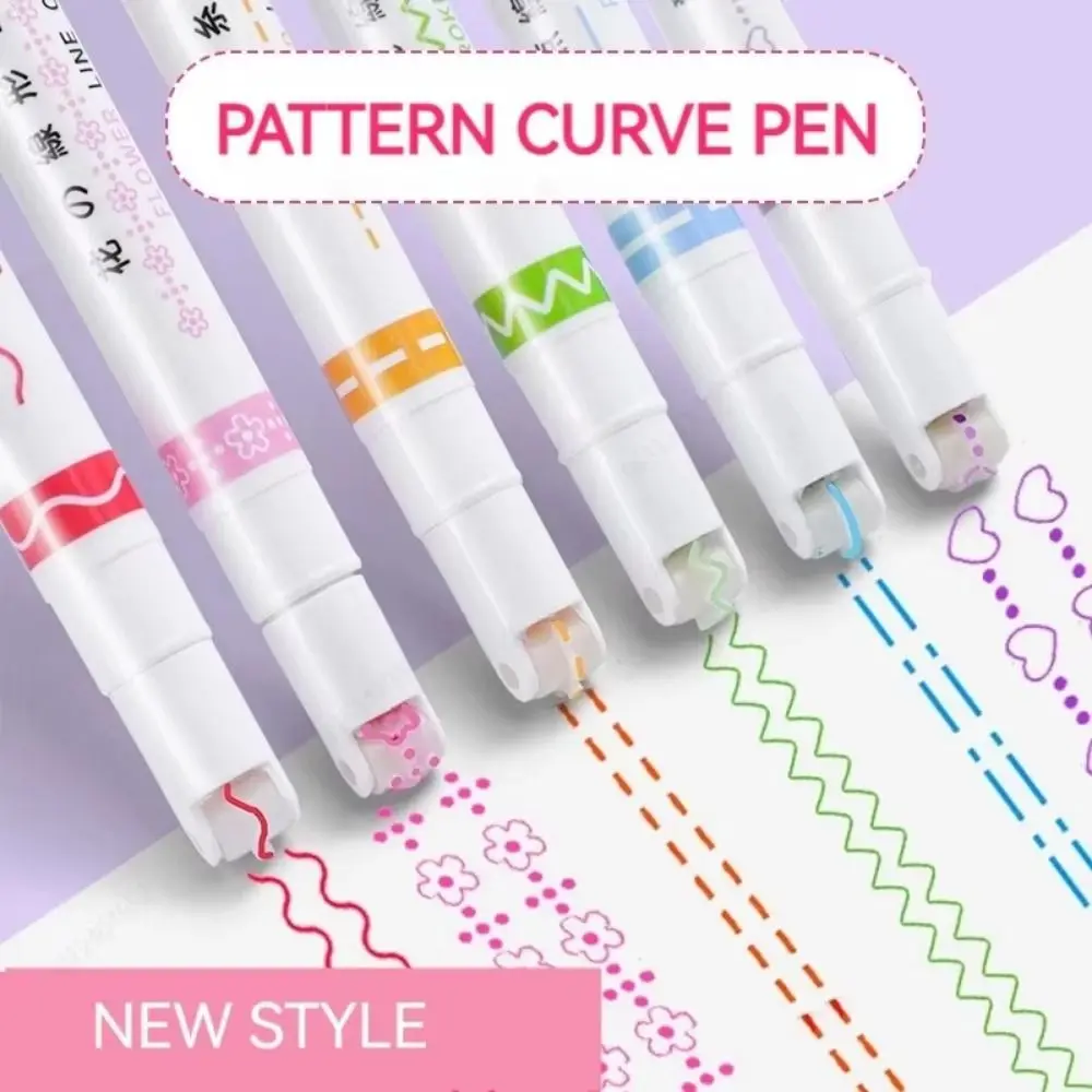 6Pcs/Set Creative Flower Shaped Curve Liner Pen 6 Colors Decorative Line Shaped Marker Flowers Line Shaped Single/Double Head