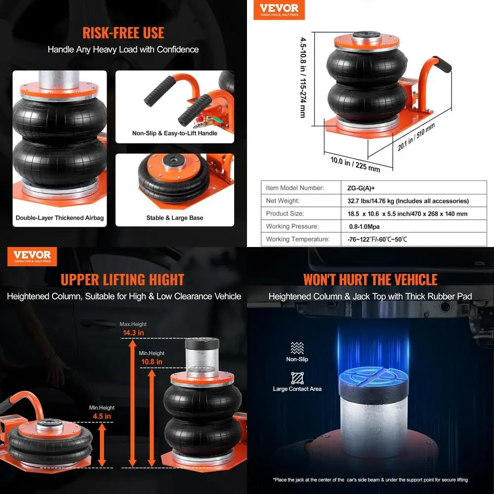 

Пневматический домкрат на 3 тонны (6600 фунтов), компактный дизайн, высота подъема 14,3 дюйма, 6 стальных труб, резиновые накладки, для обслуживания автомобилей