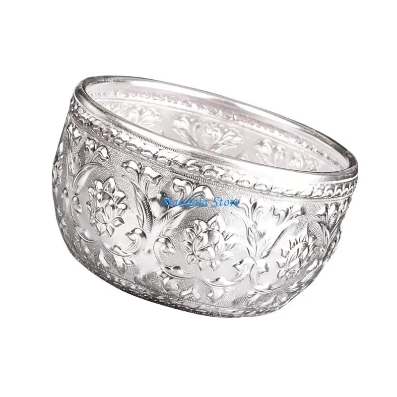 U2JC Thai Styles Silver Pewter Serving Dishes For Tea Ice And Chilled Soups Elegant Dining Accessory