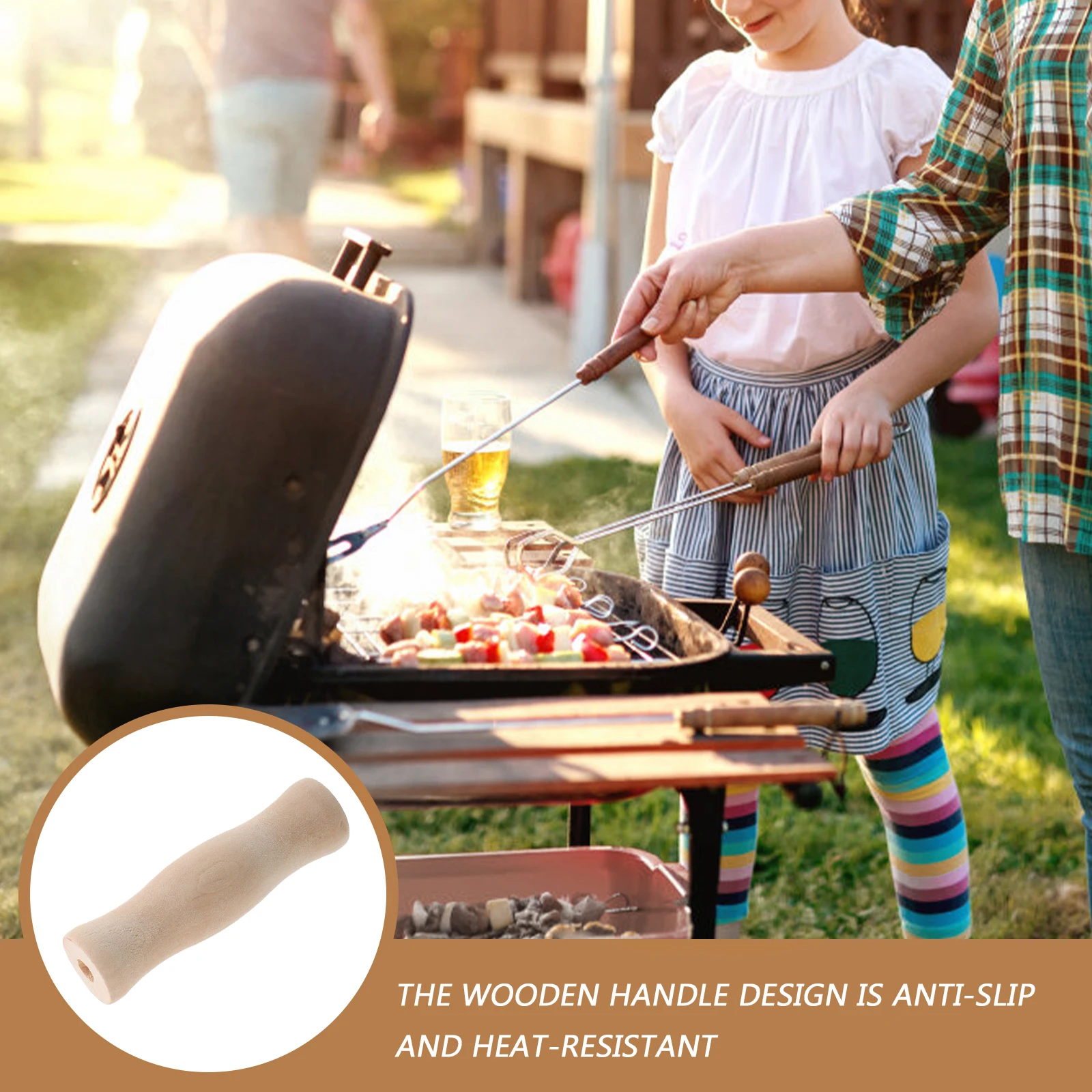 

4pcs Wooden Handles Bbq Utensils Rustic Charm Kitchen Accessories Barbecue Tools Outdoor Camping Cooking Utensils Short Handles