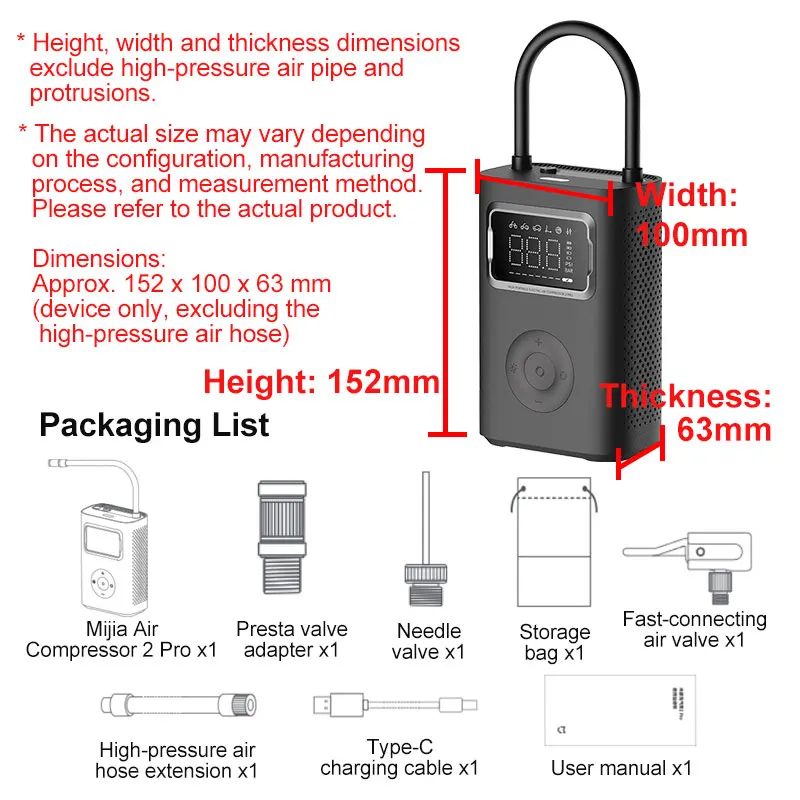 Xiaomi Mijia Tragbarer Luftkompressor 2/2D/2PRO, intelligenter digitaler Luftpumpe zur Reifendruckerkennung, tragbare elektrische Luftpumpe – Detail 28