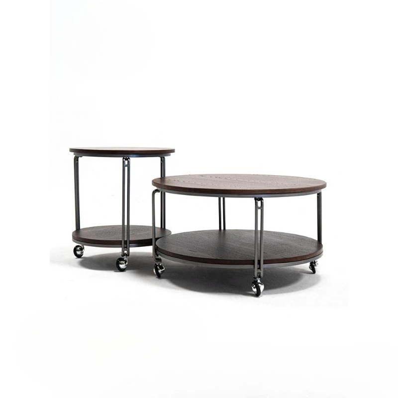 French retro combination size round coffee table living room with wheels removable