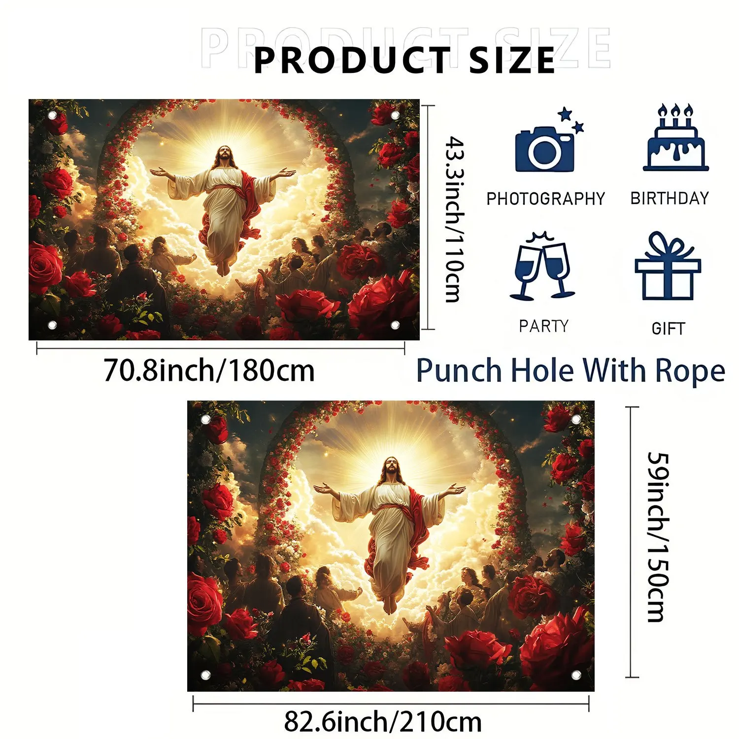 قطعة واحدة، نسيج القيامة يسوع، ديكور داخلي/خارجي، مع ثقوب وحبال، لا يتطلب كهرباء #4