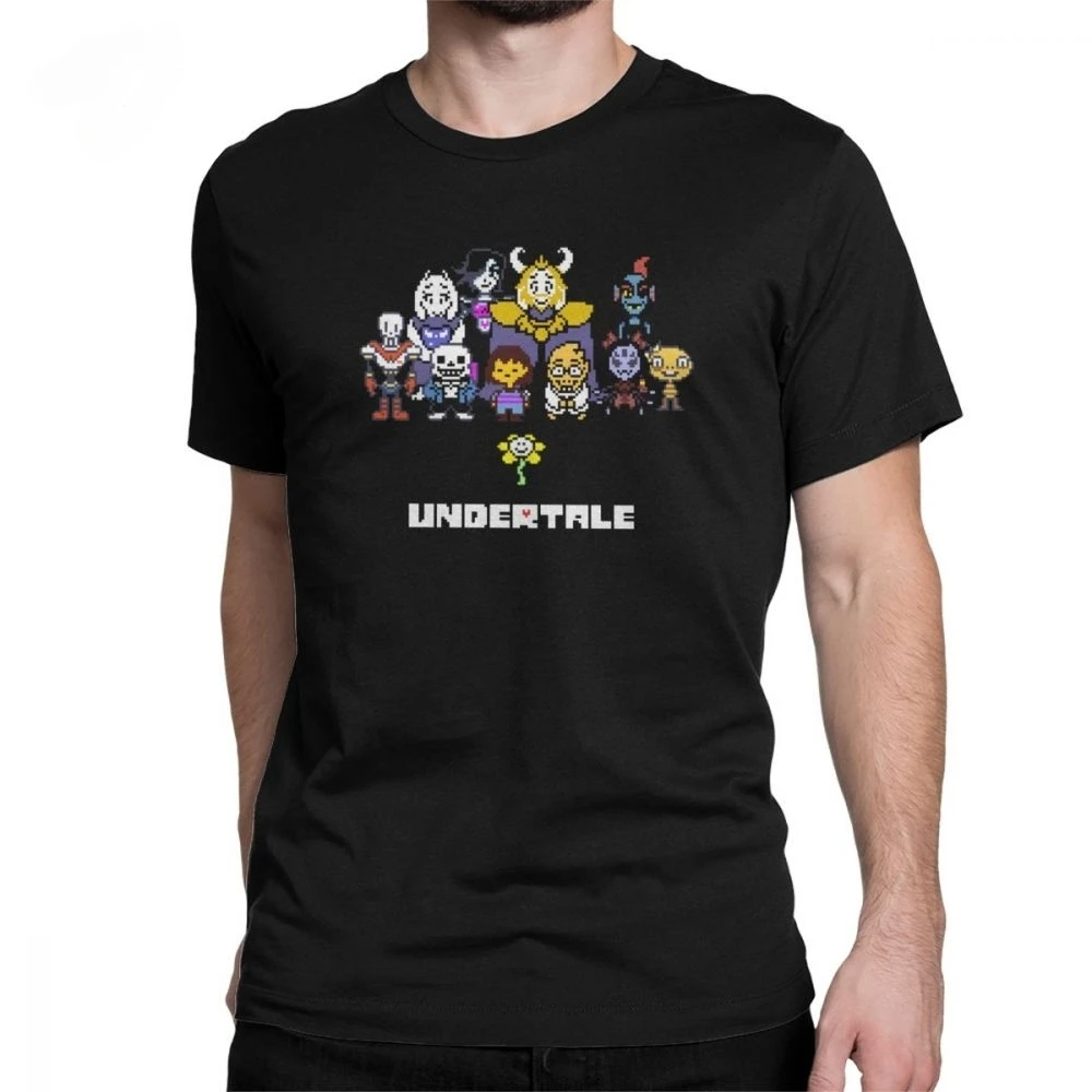 Game Tshirt Men Undertale T-Shirt Sans & Papyrus Mettaton Flowey Frisk Red Heart Crew Neck Tops Cotton Tee Shirt Summer T Shirt