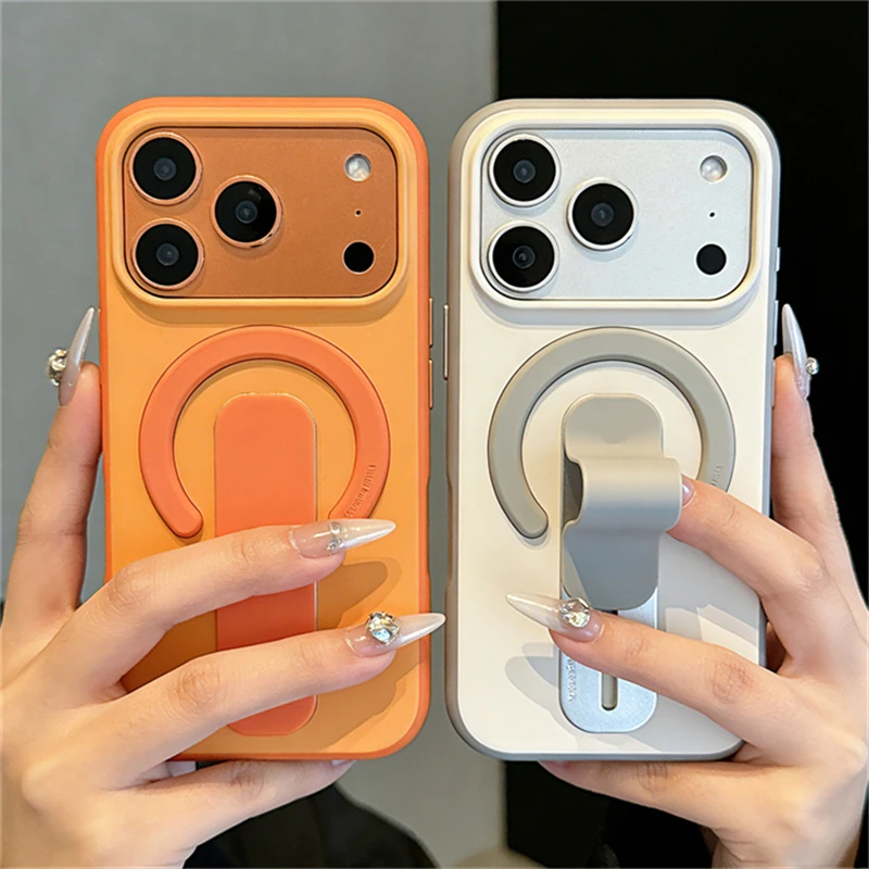 

2in1 Elastic Grip Holder Stand Silicone Shockproof Case for iPhone 17 16 15 14 13 Pro Max 17Pro For Magsafe Magnetic Matte Cover