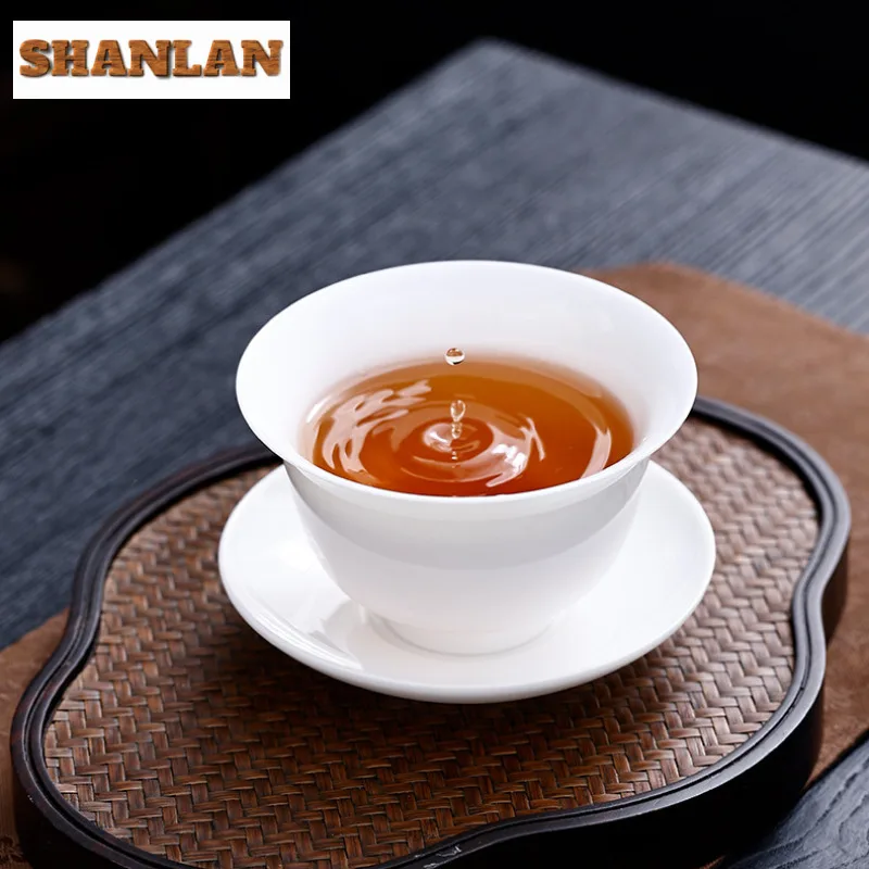 190ml Mutton Fat Jade Three Talents Gaiwan Zen Ceramic Anti-scald Cover Bowl Elegant Tea Tureen Tea Maker Chinese Teaware Craft view 3