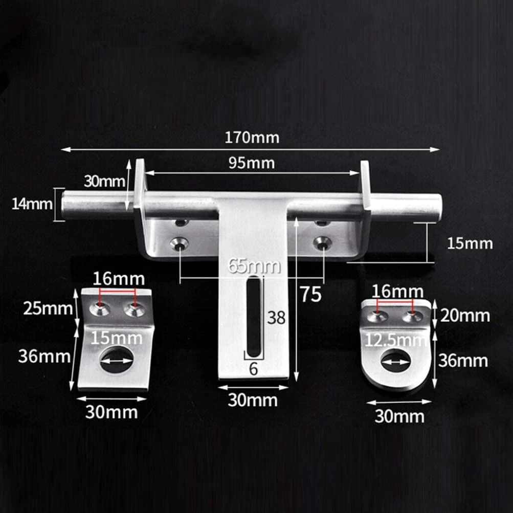 Stainless Steel Bolt 304 Heavy-Duty Left and Right Bolts Sliding Bolt Door Lock Latch