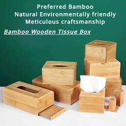 Bamboo Wood Tissue Box Holder Toothpick Box Living Room Coffee Table Restaurant Storage Accessories Rectangular Storage Box