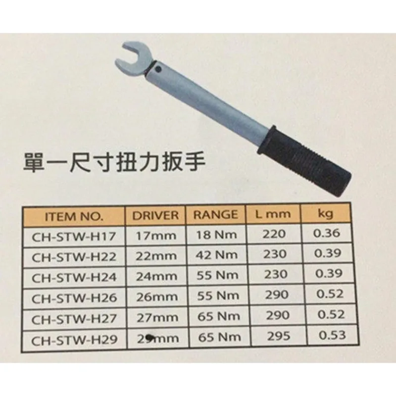 17/22/24/26/27/29 MM single non-adjustable opening fixed torque wrench