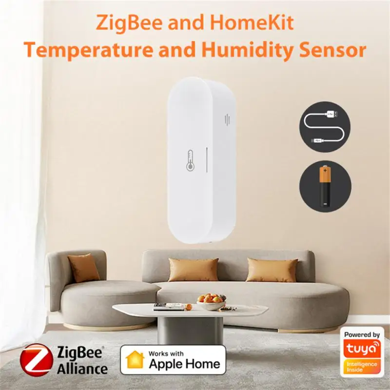 Tuya-Zigbee Inteligente Sensor de Temperatura e Umidade, Termômetro Dual Powered, Higrômetro, APP Controle de Voz, Alexa, Google Home Kit