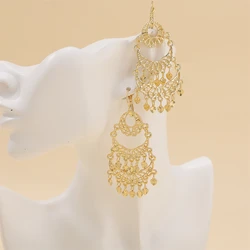A Pair Of Exquisite Hollow-out Alloy Long Earrings Moon Shaped Earrings Moroccan Bride Wearing Ear Jewelry
