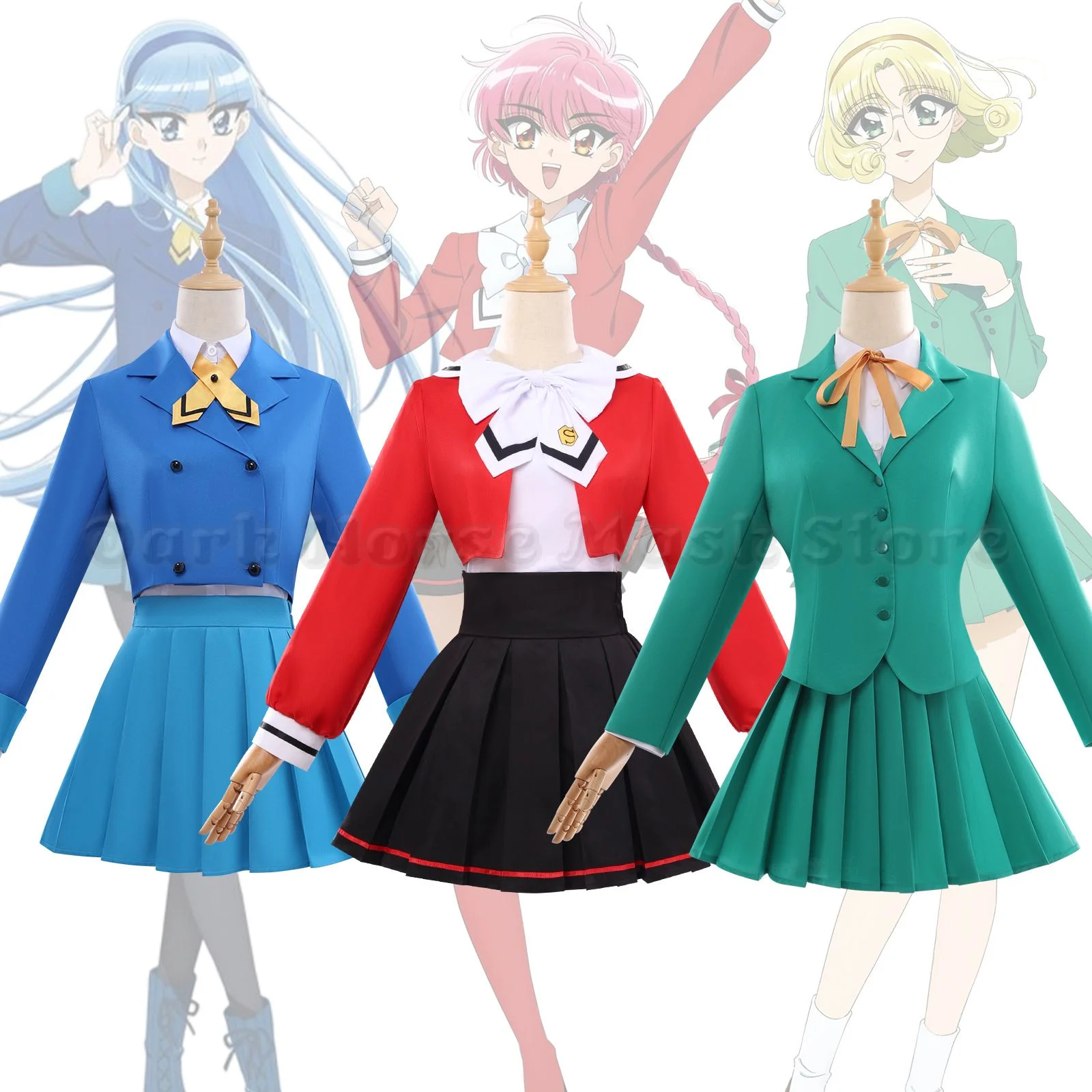 Anime Knight Rayearth Shidou Hikaru Hououji Fuu Ryuuzaki Umi Schuluniform Cosplay Kostüm Halloween Weihnachtsfeier Outfit